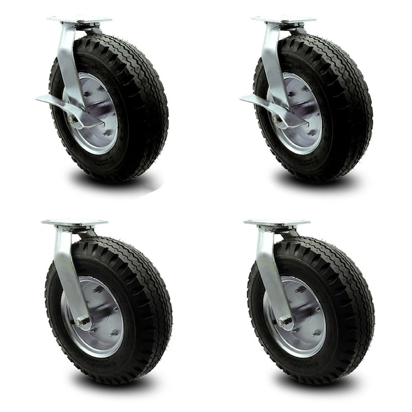 Service Caster 12 Inch Black Pneumatic Wheel Caster Swivel with Swivel Locks 2 with Brake, 4PK SCC-100S3506-PNB-SLB-BSL-2-BSL-2 - main